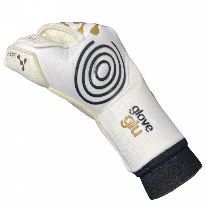 Gloveglu e:XOME+ MEGAGRIP Roll Finger Goalkeeper Gloves White/Gold