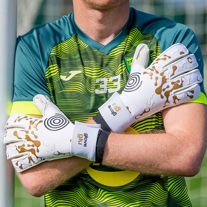 Gloveglu e:XOME+ MEGAGRIP Roll Finger Junior Goalkeeper Gloves White/G