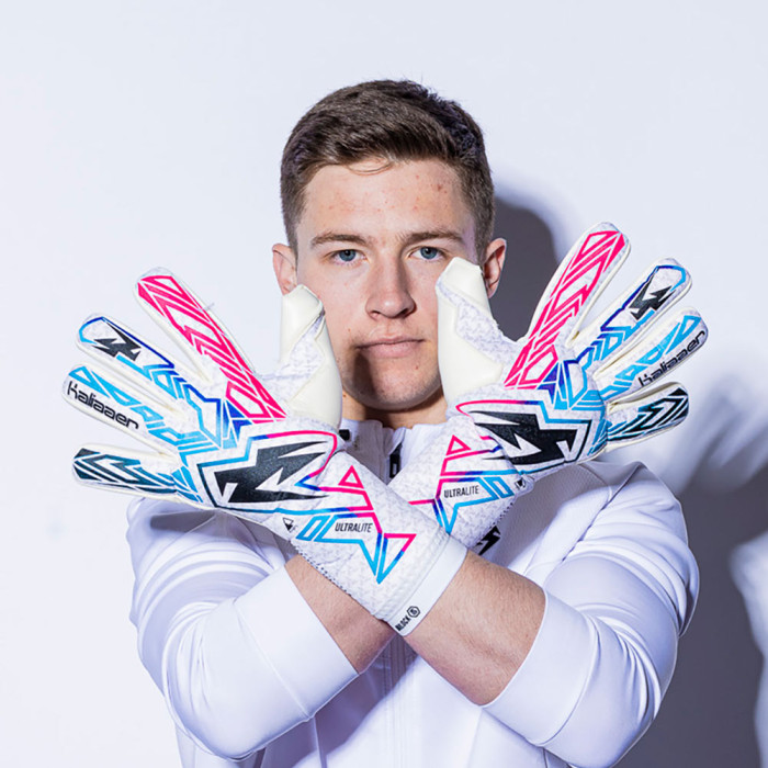 Kaliaaer ULTRA Lite Veloz X Negative Goalkeeper Gloves Cyan/Neo Pink