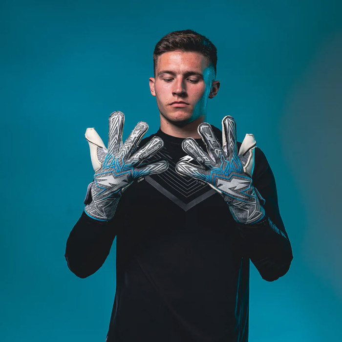 Kaliaaer TriLITE Sekure Junior Goalkeeper Gloves Grey/Cyan Blue
