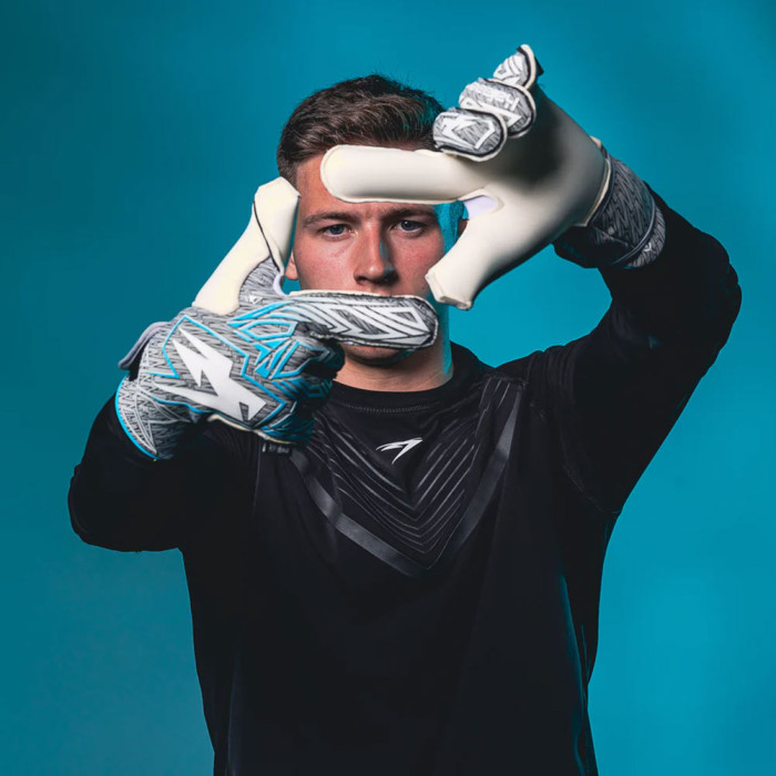 Kaliaaer TriLITE Sekure Junior Goalkeeper Gloves Grey/Cyan Blue