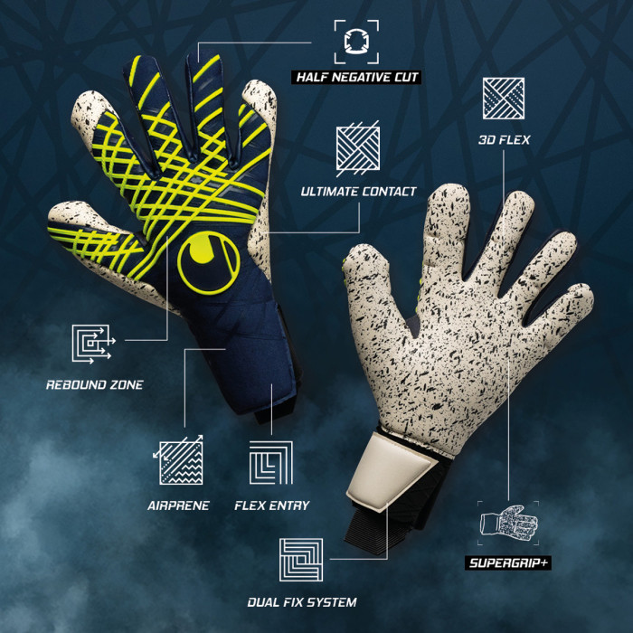 Uhlsport Prediction Supergrip+ HN Goalkeeper Gloves navy/fluo yellow