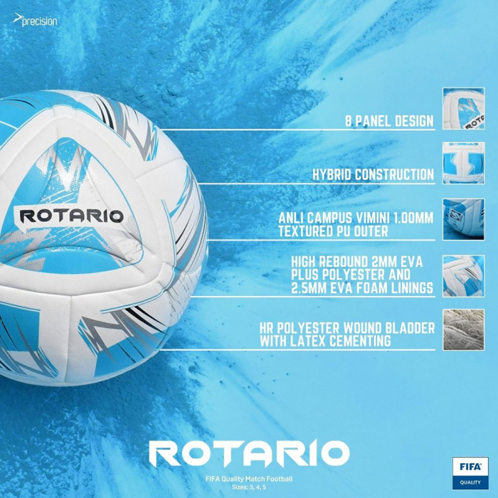 PRF158 Precision Rotario FIFA Quality Match Football white/cyan