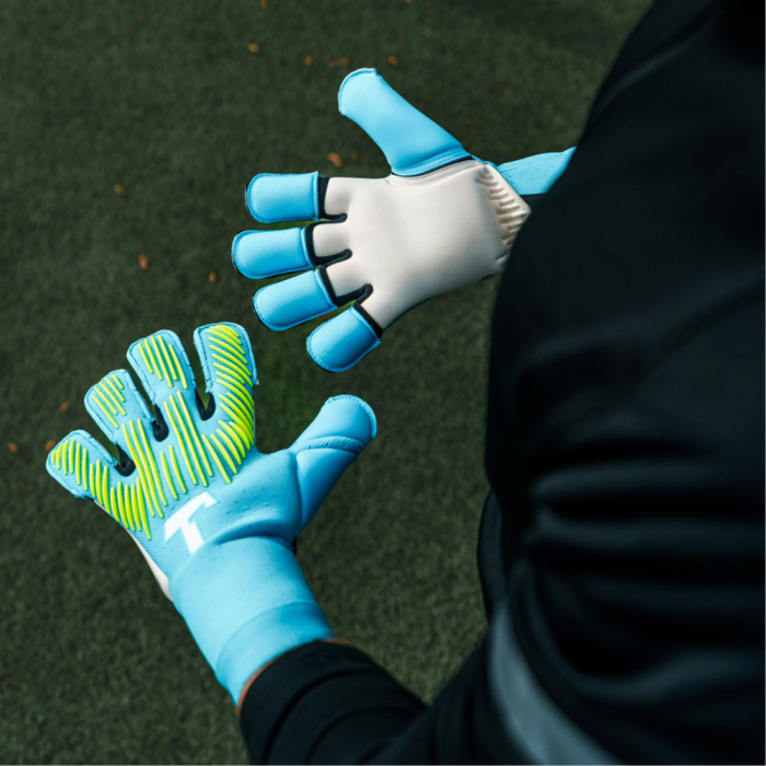 T1TAN Rebel 2.0 Sky Blue Goalkeeper Gloves Sky Blue / Fluo Green TITAN