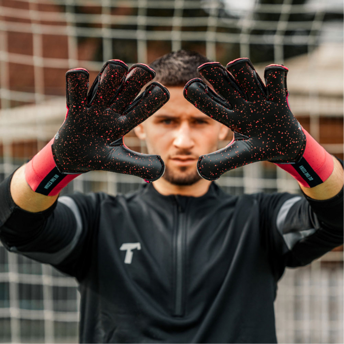 T1TAN Rebel 2.0 Solar Red Finger Protection Junior Goalkeeper Gloves R