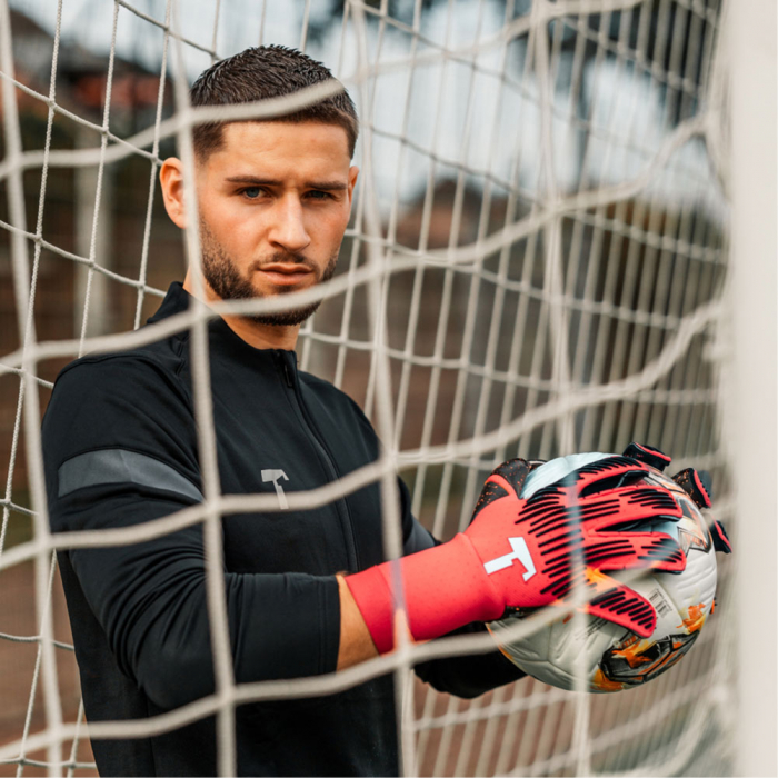 T1TAN Rebel 2.0 Solar Red Finger Protection Junior Goalkeeper Gloves R