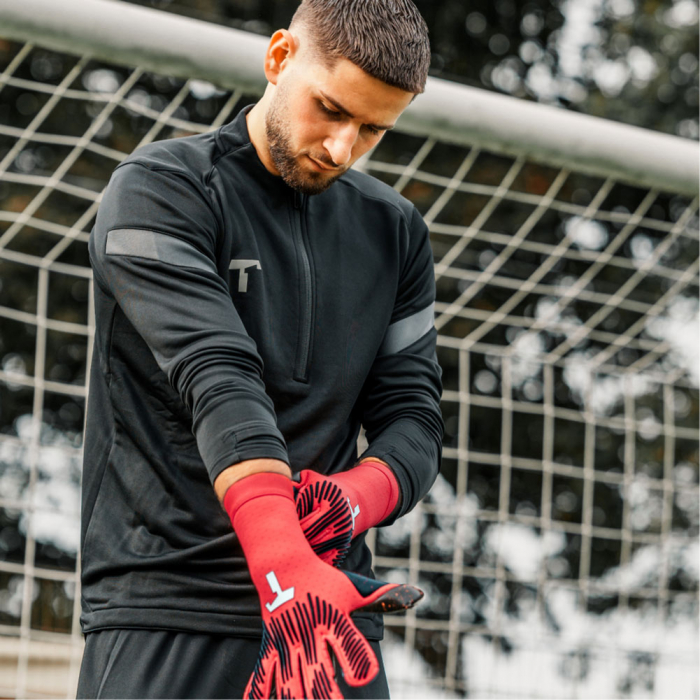 T1TAN Rebel 2.0 Solar Red Finger Protection Junior Goalkeeper Gloves R