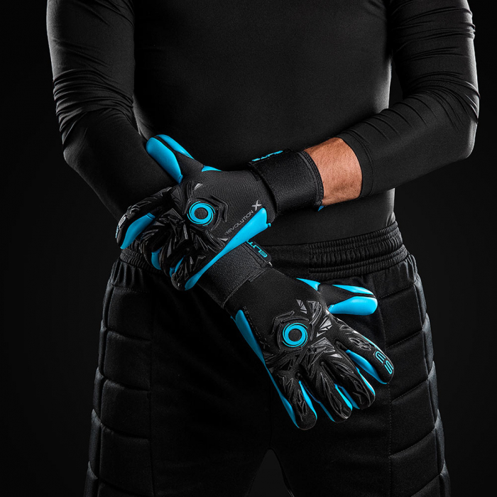 EL4AQJ Elite NEO REVOLUTION X AQUA Junior Goalkeeper Gloves Black/Blue