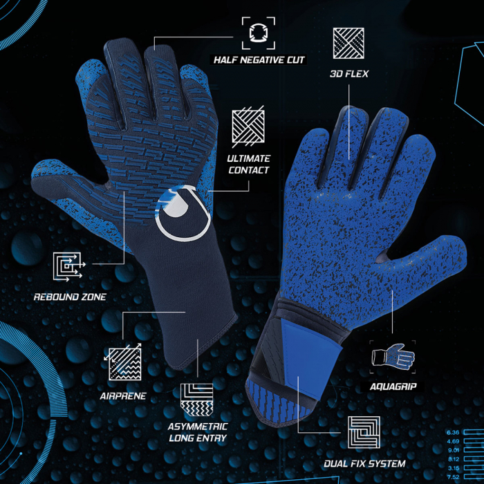 101138501 Uhlsport CyberTec Aquagrip HN Goalkeeper Gloves Blue