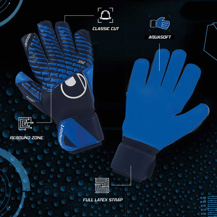 101138701 Uhlsport CyberTec AquaSOFT Goalkeeper Gloves Blue