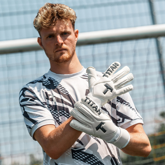 T1TAN Legend 1.0 Whiteout Finger Protection Goalkeeper Gloves White