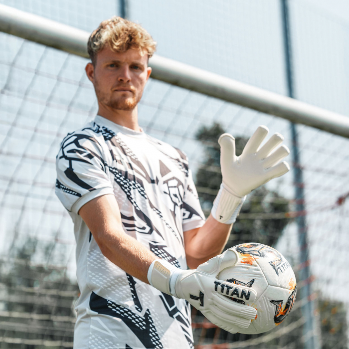 T1TAN Legend 1.0 Whiteout Finger Protection Goalkeeper Gloves White