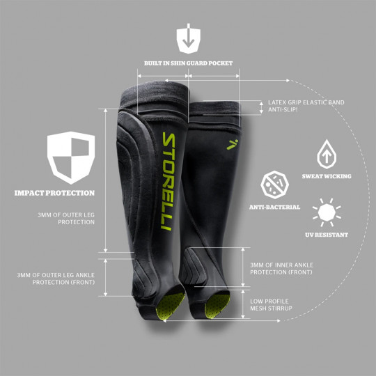 Storelli BodyShield Leg Guards Junior (Black/Fluo Green)