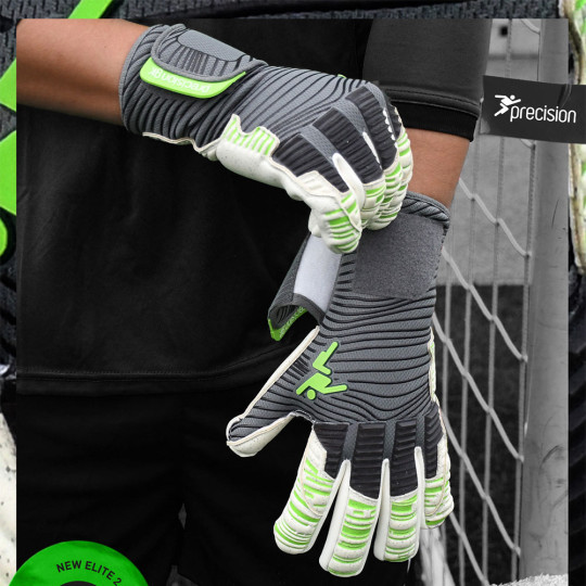Precision GK Elite 2.0 Quartz Junior Goalkeeper Gloves Grey/Slime Gree