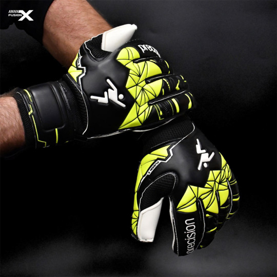 Precision Fusion X Flat Cut Finger Protect Goalkeeper Gloves Black/Flu