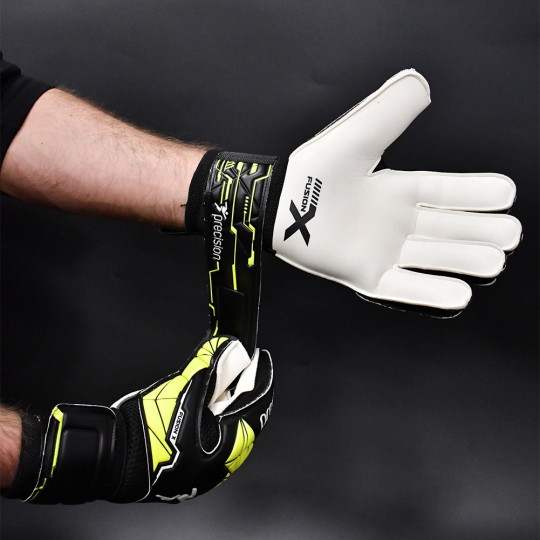 Precision Fusion X Flat Cut Finger Protect Goalkeeper Gloves Black/Flu