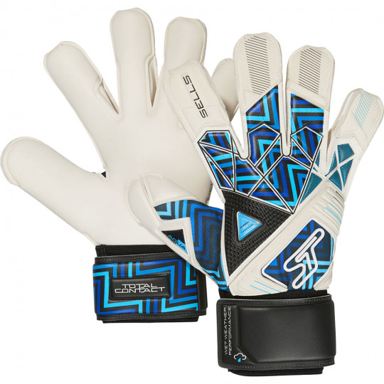 Sells Total Contact Aqua Hybrid Storm Junior Goalkeeper Gloves White Blue Black Just Keepers