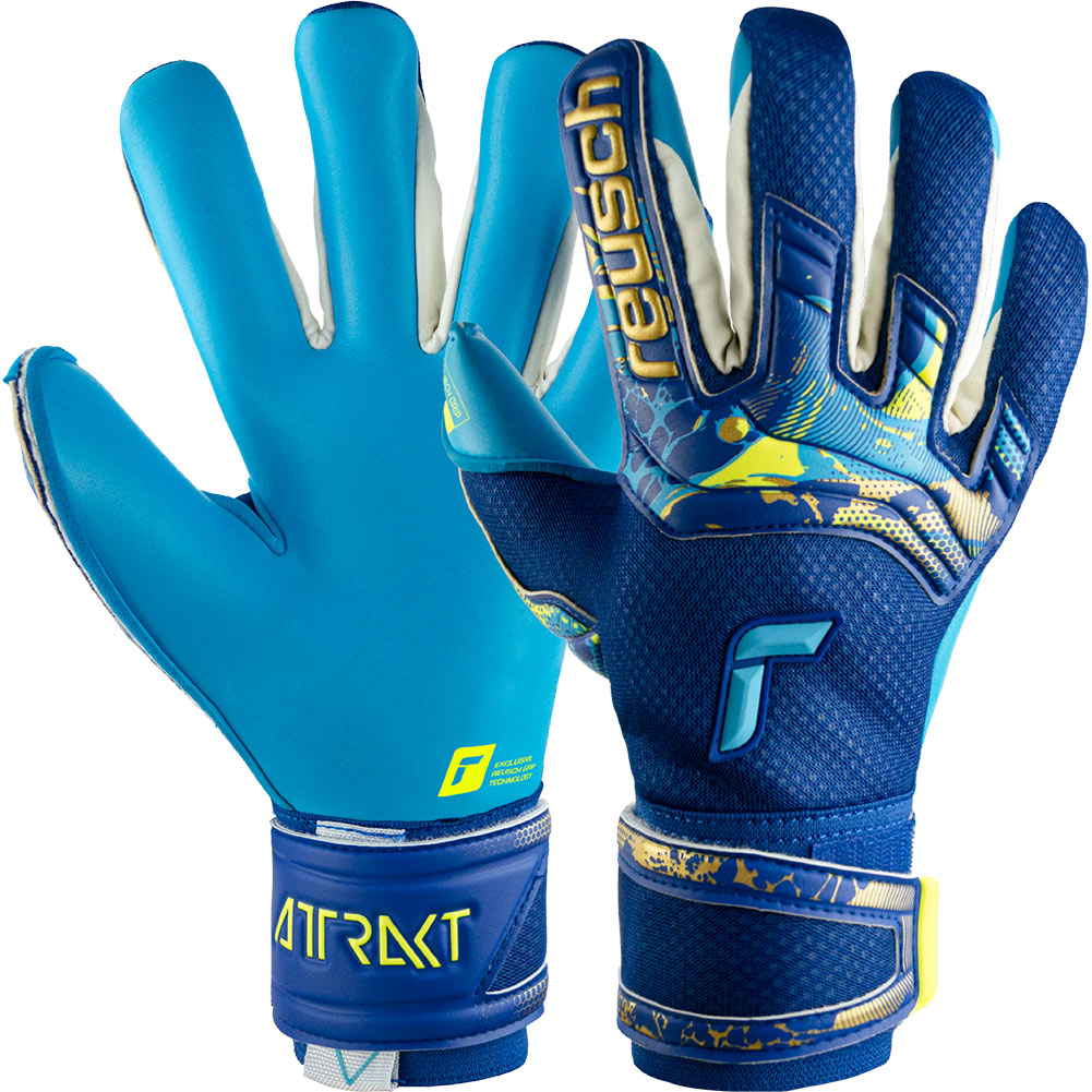 Reusch Attrakt Aqua Goalkeeper Gloves True Blue Gold Aqua Blue