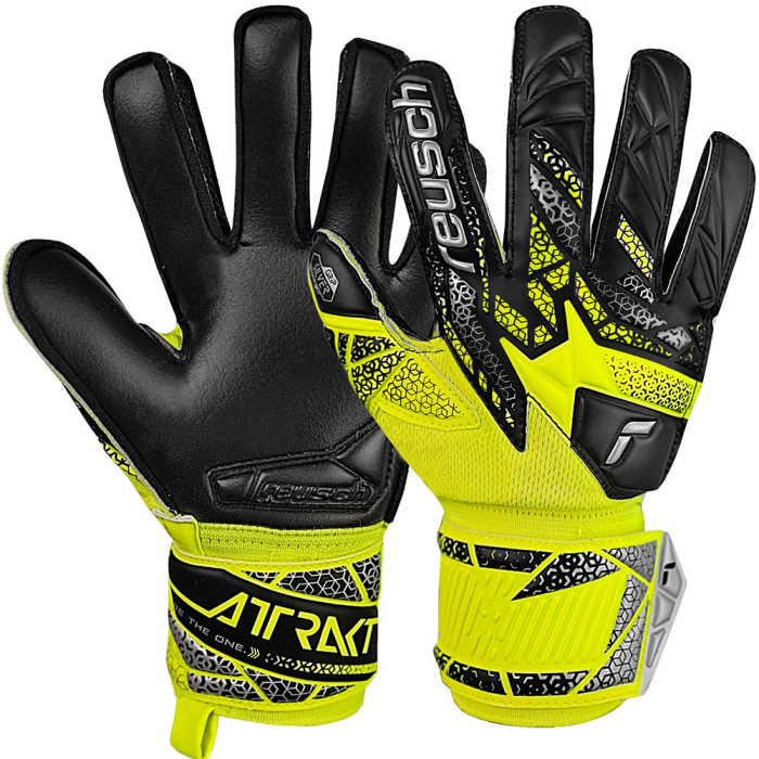 55722152025 Reusch Attrakt Silver Junior Goalkeeper Gloves Safety Yellow/Black