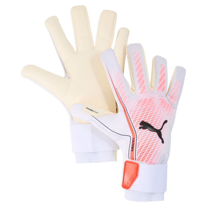04194806 Puma ULTRA ULTIMATE Hybrid Goalkeeper Gloves White/Glowing Red