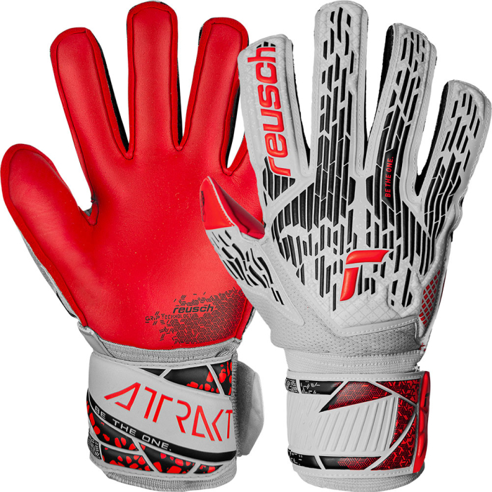 Reusch Attrakt Silver Hypermoon Goalkeeper Gloves Vapor Grey / Red