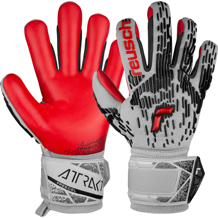 Reusch Attrakt Freegel Silver Hypermoon Junior Goalkeeper Gloves Vapor Grey / Red