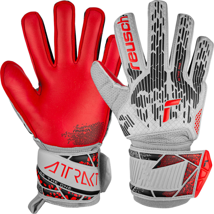 Reusch Attrakt Grip Hypermoon Junior Goalkeeper Gloves Vapor Grey / Red