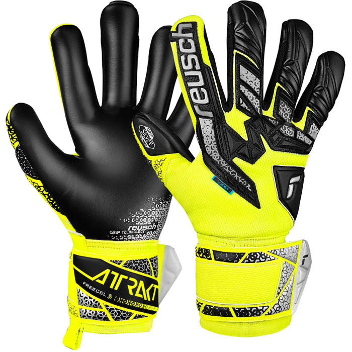 55702352025 Reusch Attrakt Freegel Silver Goalkeeper Gloves Safety Yellow/Black