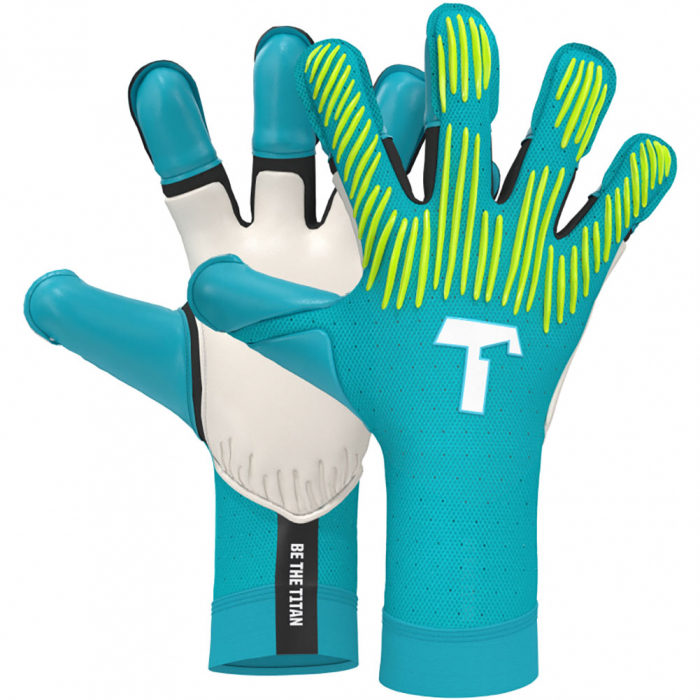 T1TAN Rebel 2.0 Sky Blue Goalkeeper Gloves Sky Blue / Fluo Green TITAN