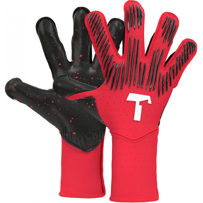 T1TAN Rebel 2.0 Solar Red Finger Protection Junior Goalkeeper Gloves Red TITAN