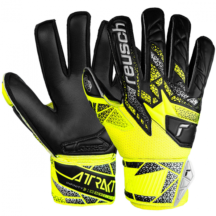54727102025 Reusch Attrakt Infinity Finger Support Junior Goalkeeper Gloves Safety Yellow/Black